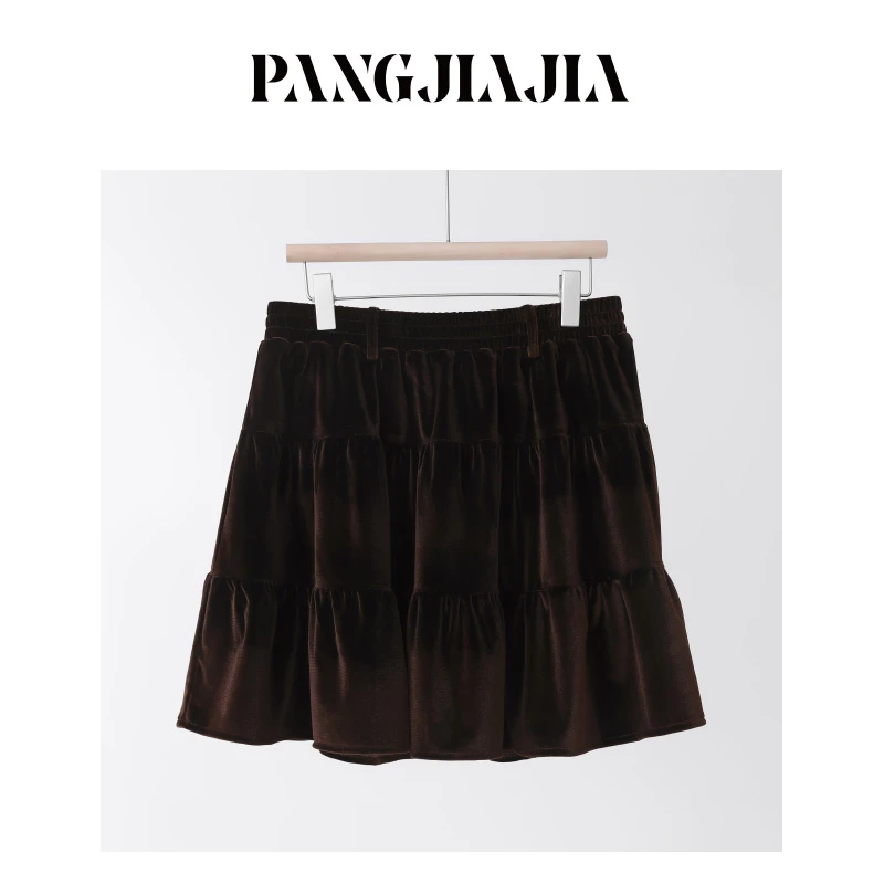 【胖佳佳】馥郁摩卡 丝绒半身裙女冬季时尚气质咖色短裙H623Z09932