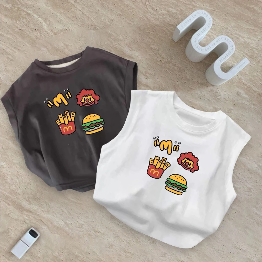 男女童夏季宽松背心儿童百搭卡通印花T恤中小童外穿打底上衣宝宝t