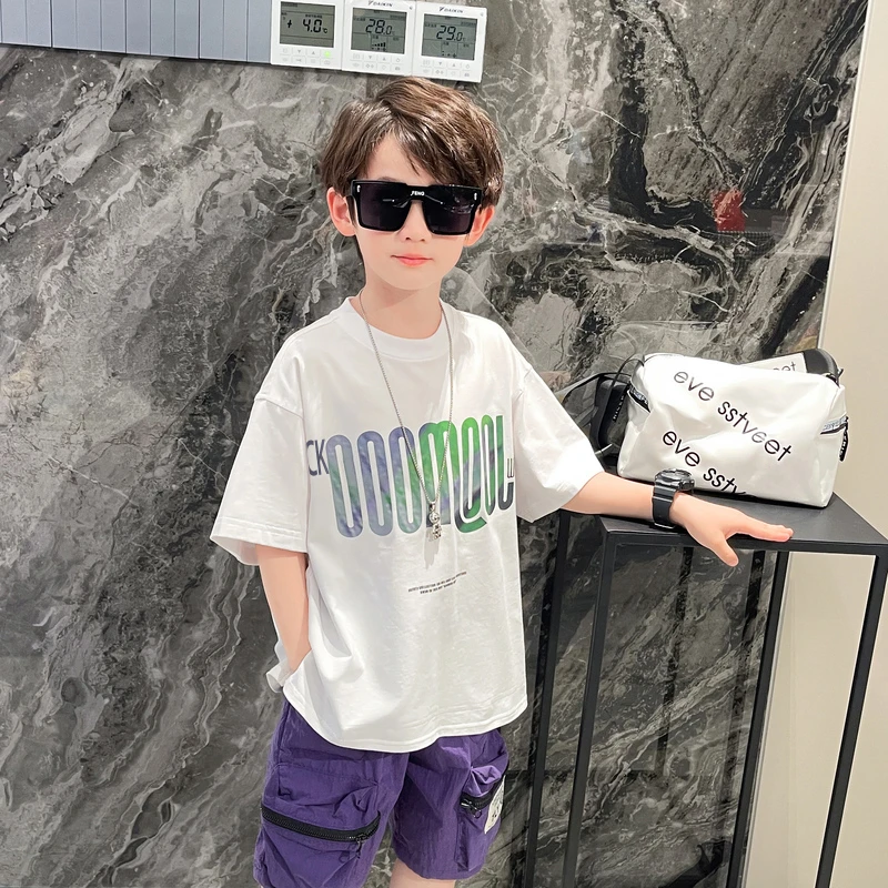 童装男童短袖T恤夏装儿童半袖上衣男孩中大童纯棉2024新款宽松衫
