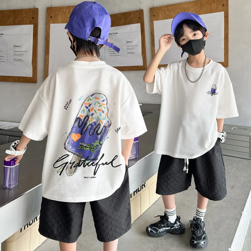 男童夏装2024款儿童装帅气时髦中大童短袖T恤运动男孩宽松上衣潮