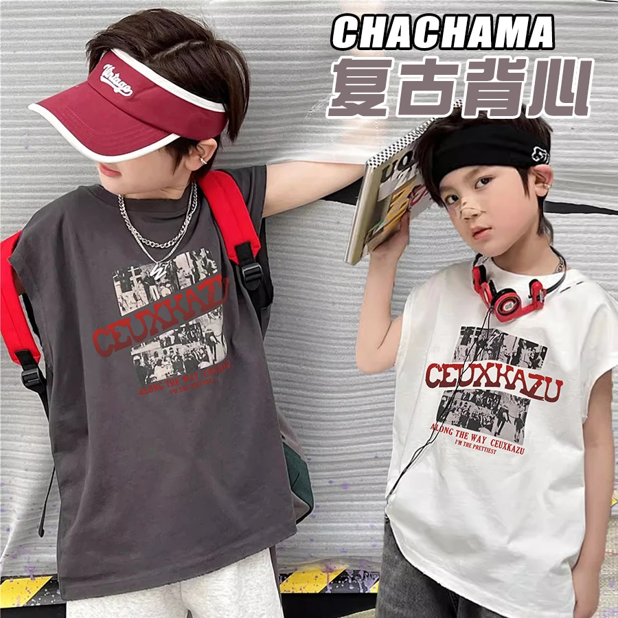 儿童装男童夏装无袖T恤2025新款中大童夏季背心夏款男孩上衣t