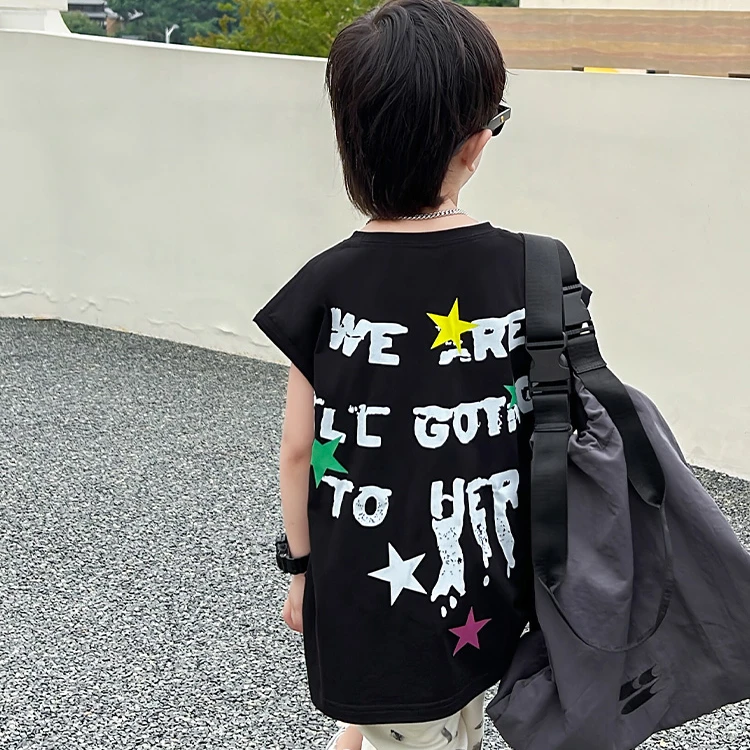 痞帅男童背心2025夏装新款帅气美式字母上衣夏季薄款儿童无袖T恤