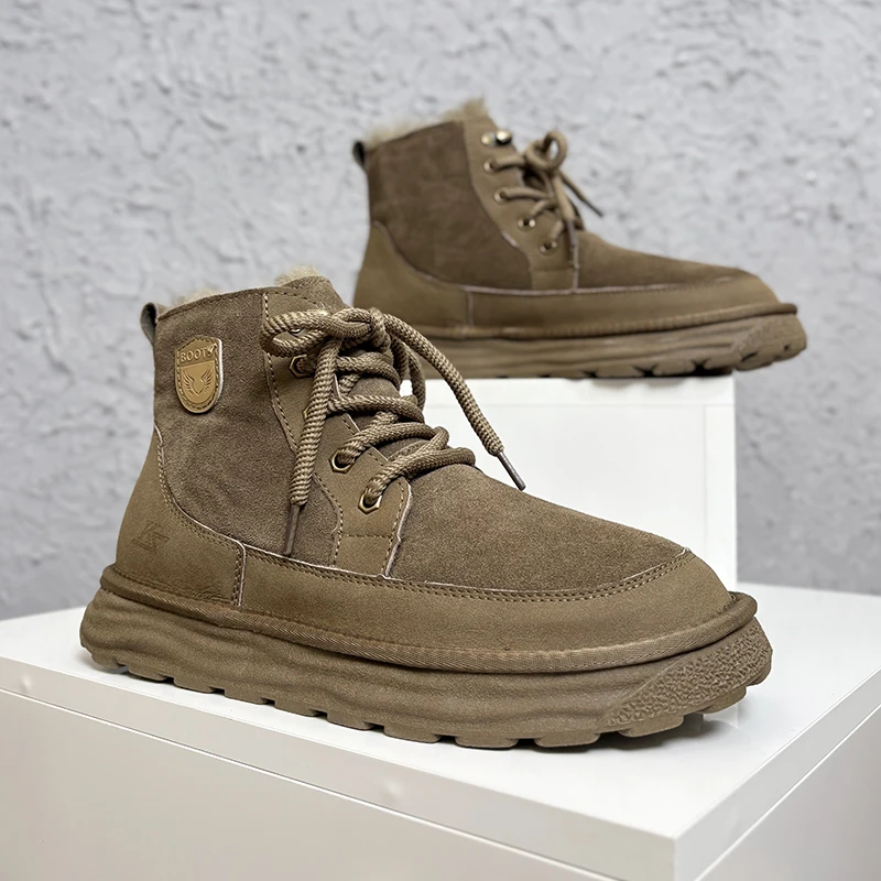 6828系带男士雪地靴加厚保暖高帮东北大棉鞋帅气百搭防滑马丁靴