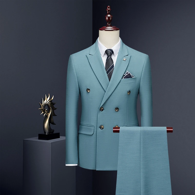 高端戗驳领西装三件套黑色杏色白色蓝色西装男士西服新郎结婚礼服