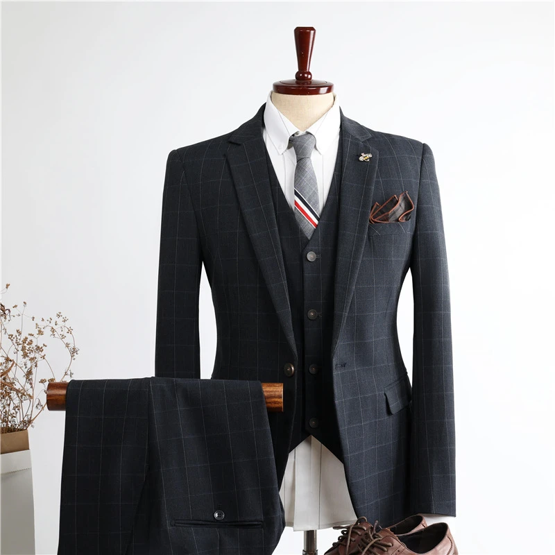 男士一粒扣西服套装新郞结婚礼服职业工装正装韩版修身西装三件套