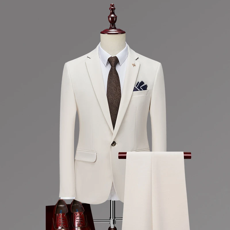 西装男套装商务正装免烫高级西服两件套英伦痞帅休闲正装新郞礼服
