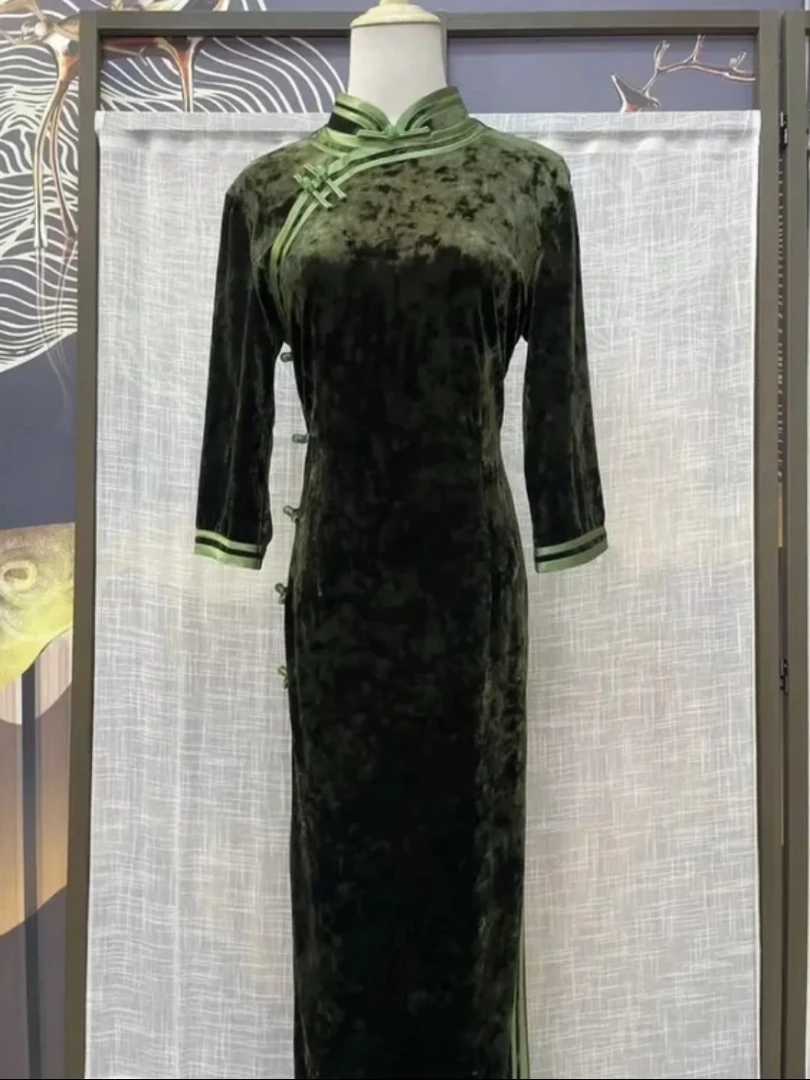 【绿钻绒】2024年夏季新款气质修身百搭旗袍