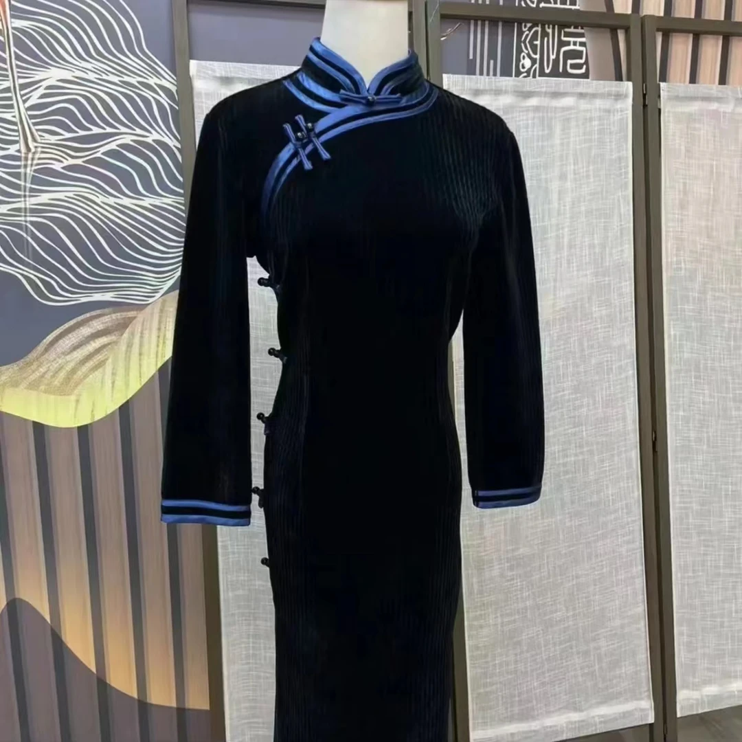 【墨羽】2023年冬款修身复古时尚优雅长款旗袍