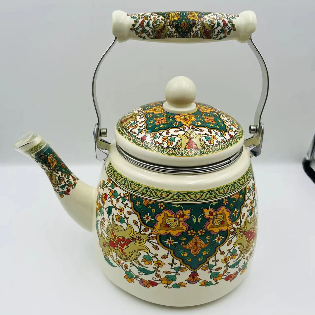 3.3L俄罗斯花大麦壶茶壶烧水壶带滤网电磁炉明火通用搪瓷制品