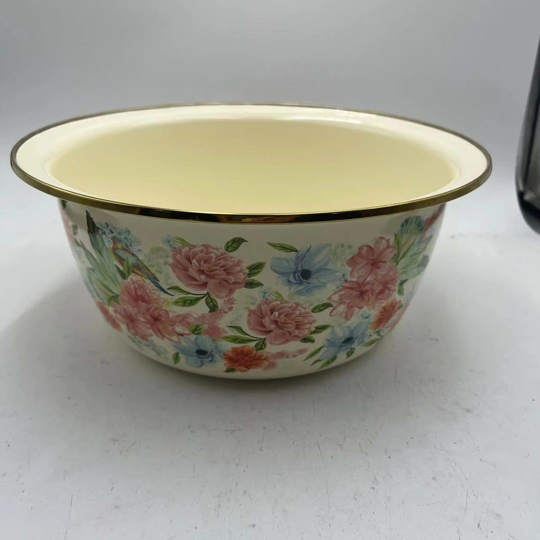 28cm【仲夏】珐琅搪瓷汤锅和面盆电磁炉明火通用带盖子