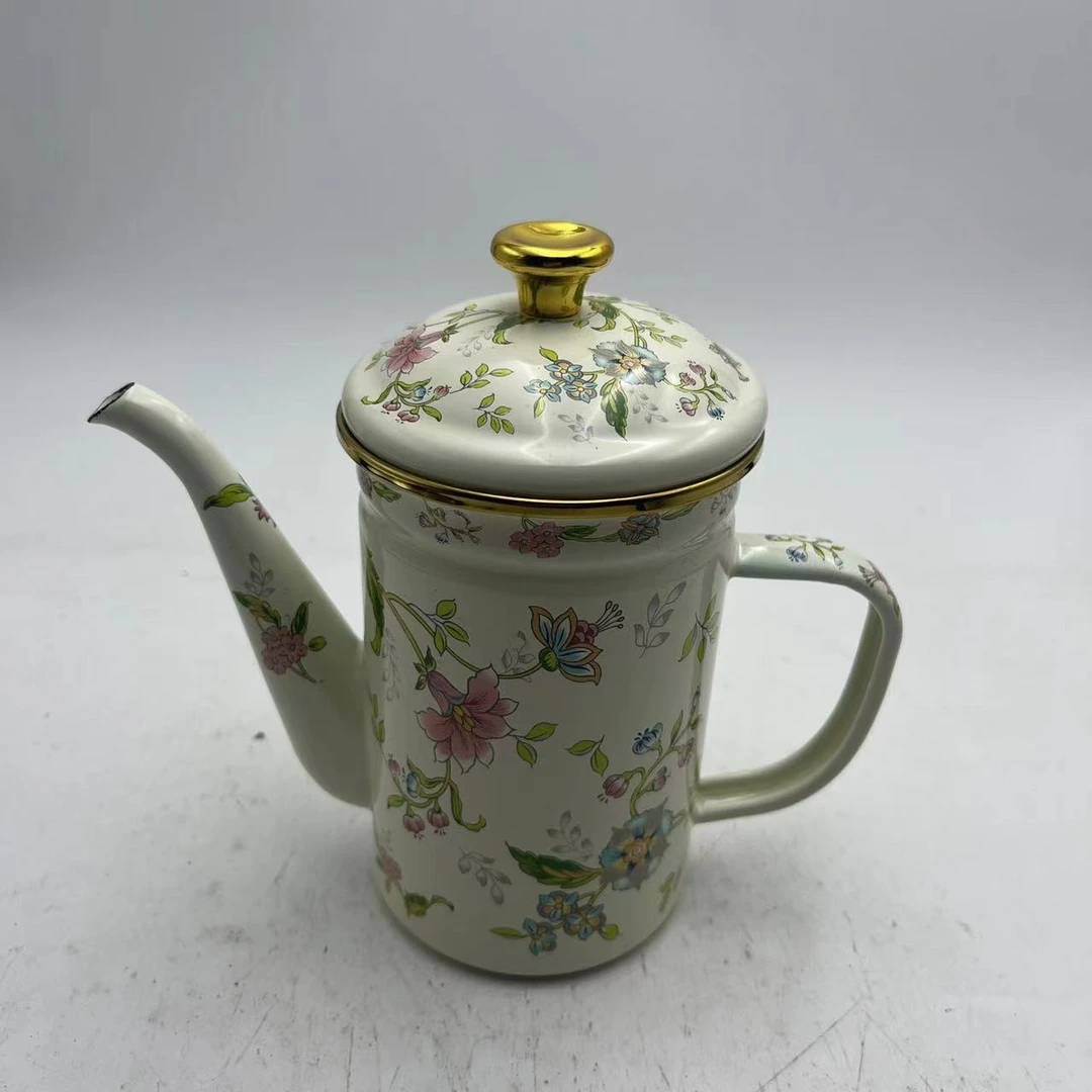 600ml【芳香油壶】搪瓷油壶带滤网手把壶