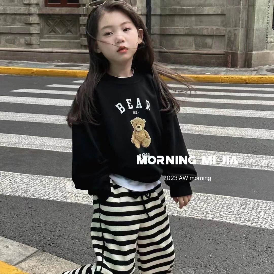 女童春秋装长袖卫衣2024新款韩版儿童中小童小熊卡通舒适上衣潮