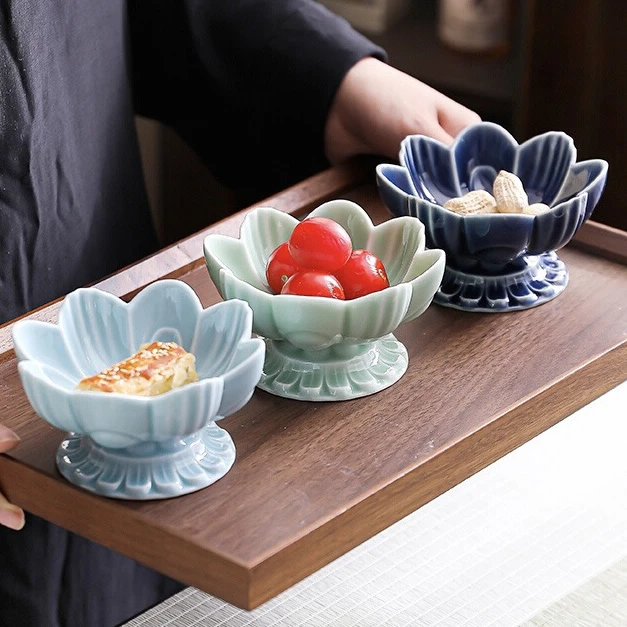 中式陶瓷高脚供盘莲花供佛小贡盘水果盘佛前供果果盘婚庆结婚摆盘