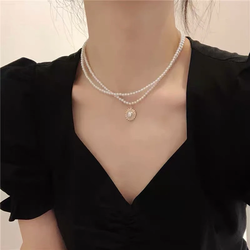 非金属亚克力项链 优雅复古法式双层项链女ins网红锁骨链简约