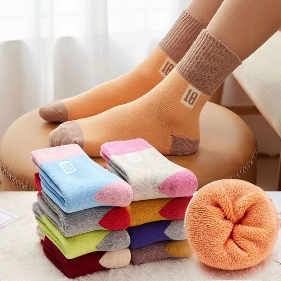 儿童加绒加厚毛圈袜儿童袜子男女童宝宝秋冬季厚袜子中筒袜毛巾袜