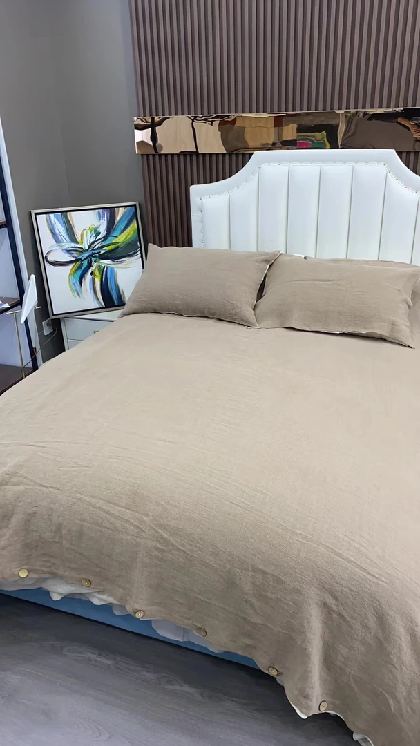 【麻生活】法国双雨露亚麻水洗撞色四件套轻奢复古简约四件套