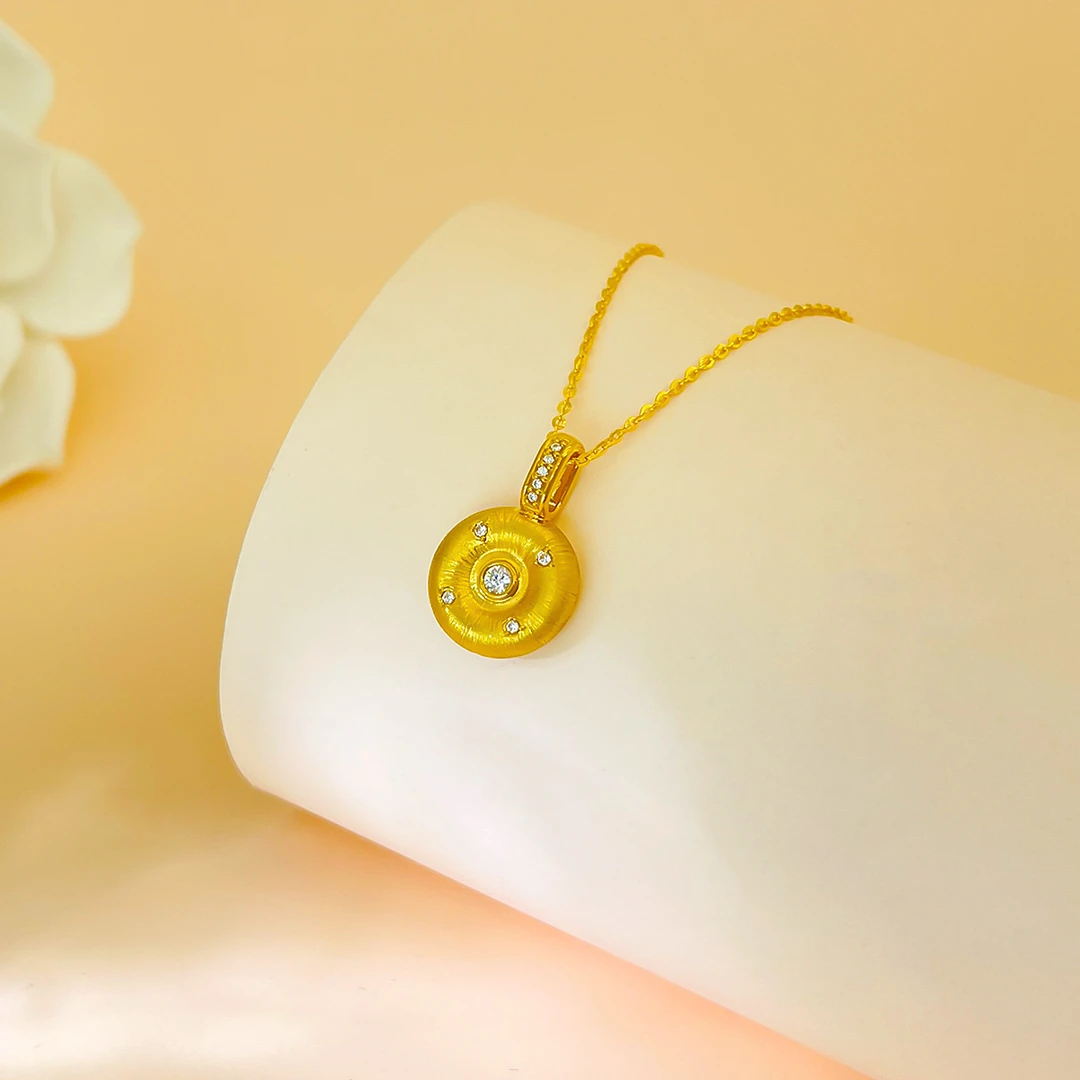 DEMONE/黛慕妮999足金复古时尚黄金甜甜圈吊坠项链锁骨链