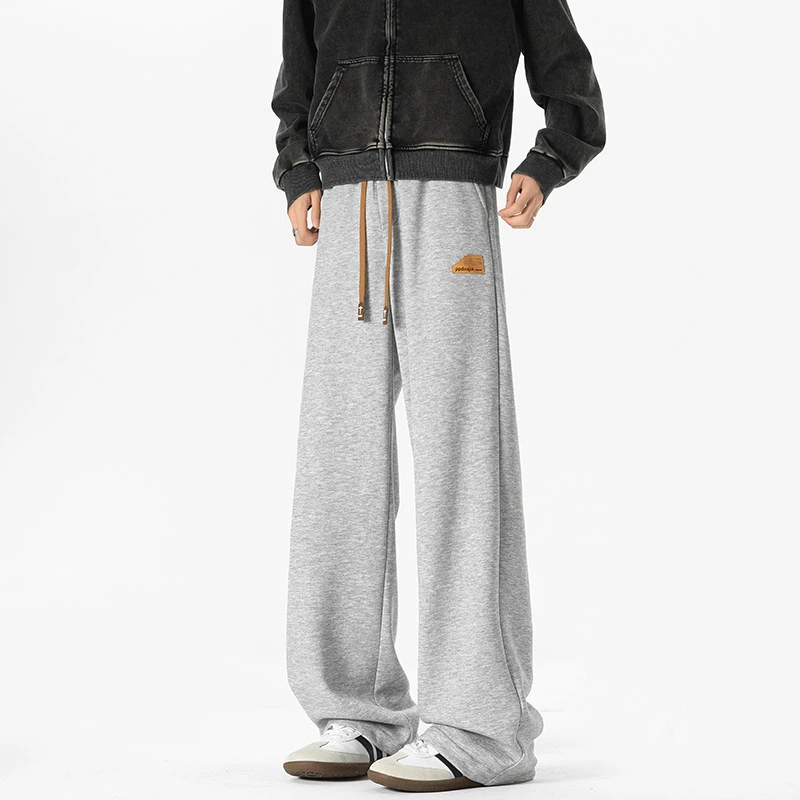 美式休闲卫裤男冬季新款贴标银狐绒加绒加厚宽松直筒百搭运动长裤