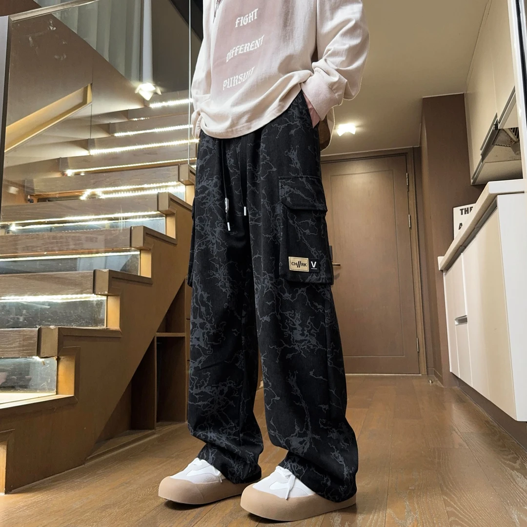 纪珀汀灯芯绒迷彩工装裤男早秋美式休闲裤宽松直筒伐木裤CK25257