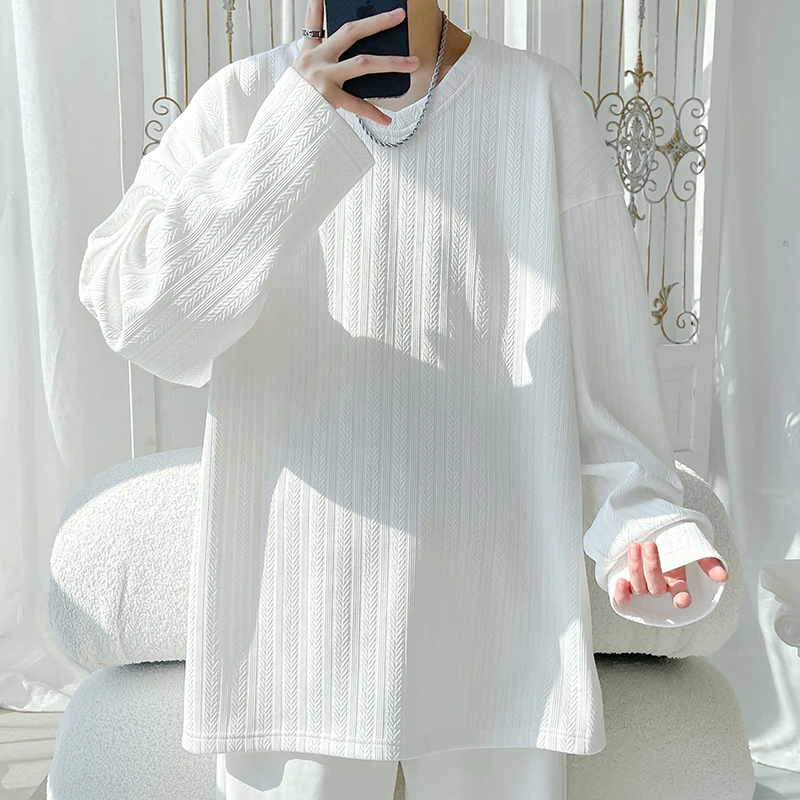 肌理感长袖T恤男2024秋冬季重磅潮流百搭宽松内搭休闲打底衫上衣