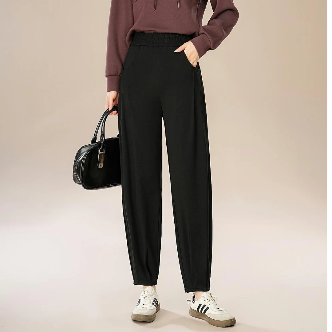 松紧哈伦裤子女大码秋季新款高腰显瘦时尚休闲裤束脚运动休闲裤