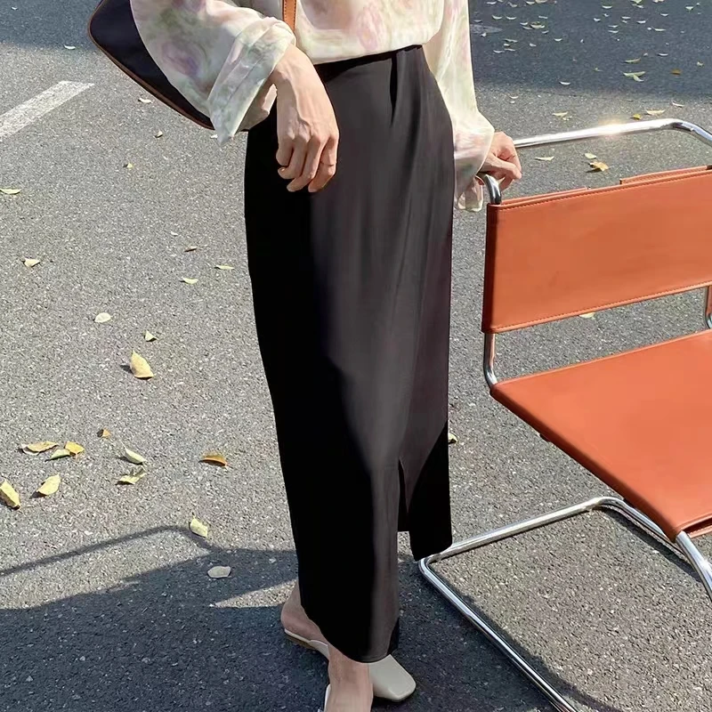 半身裙女中长款夏设计感不规则高腰直筒裙开叉高级气质感裙子