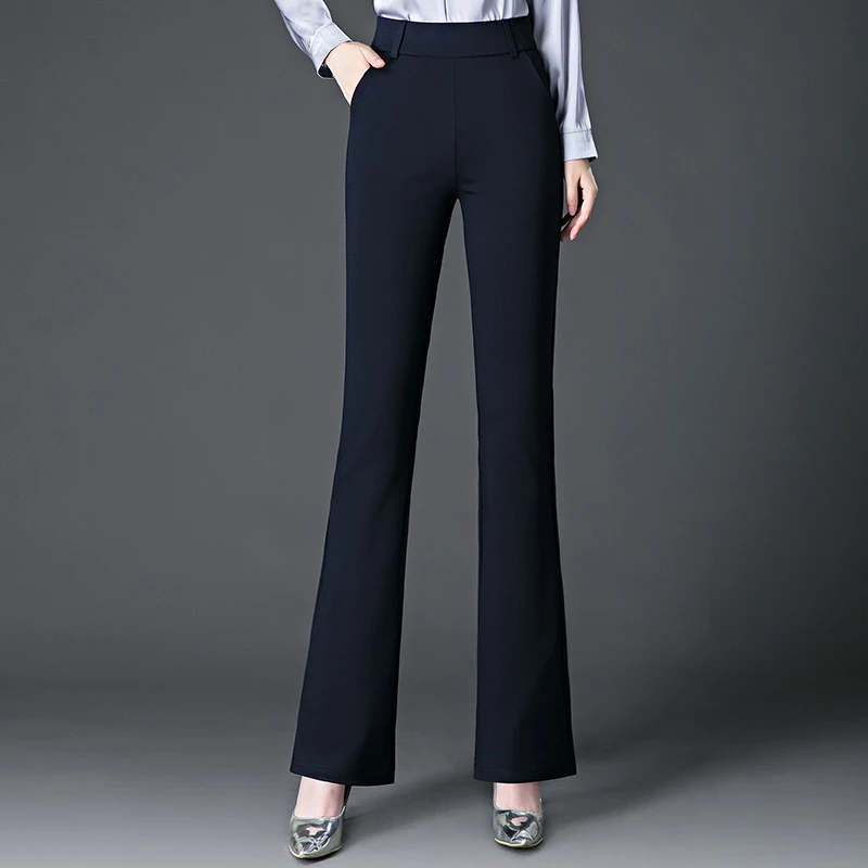 2023新款气质时尚百搭微喇裤简约弹力通勤高腰韩版直筒宽松休闲裤