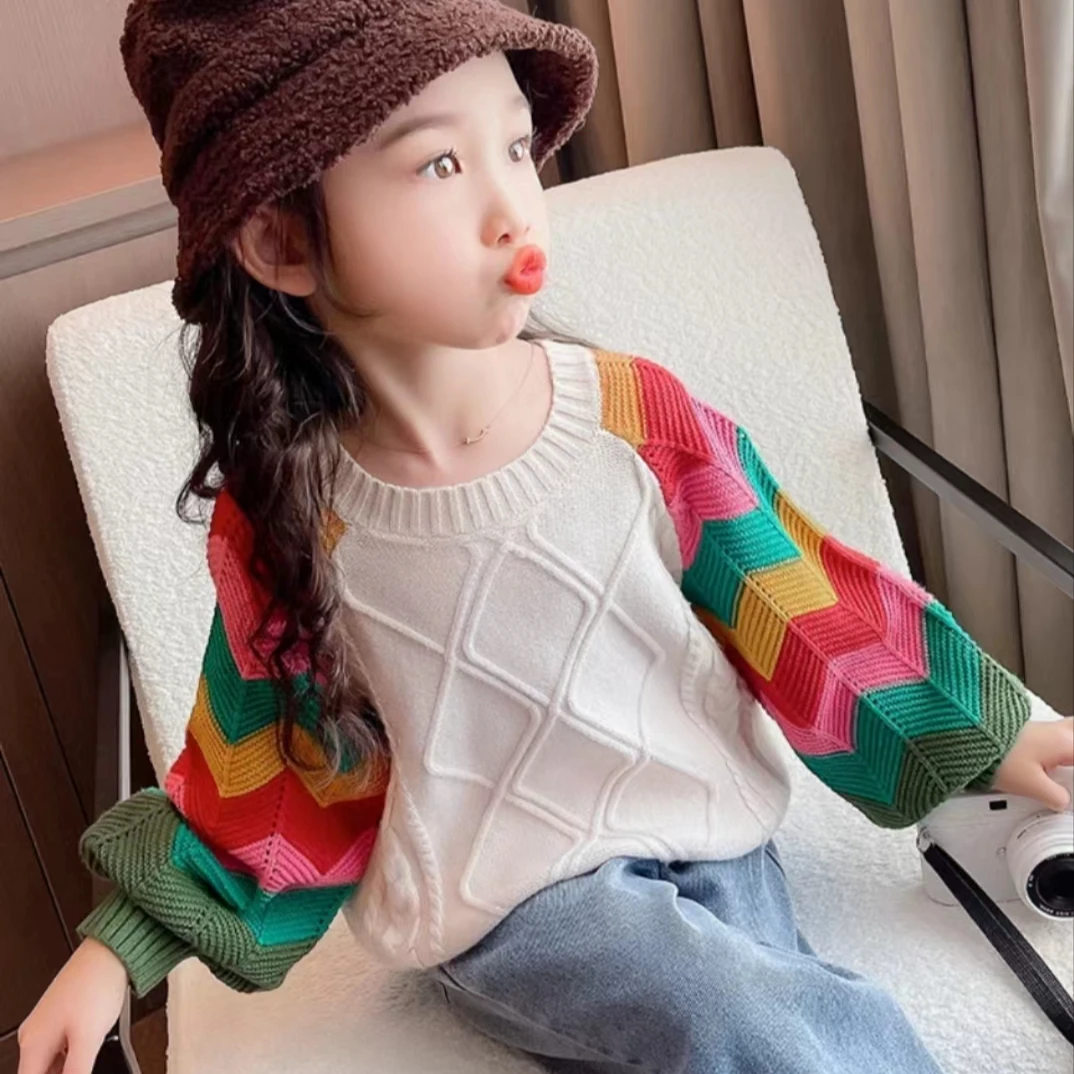 女童2024秋季新款中童宝宝氧气毛衣外套女童针织衫洋气大