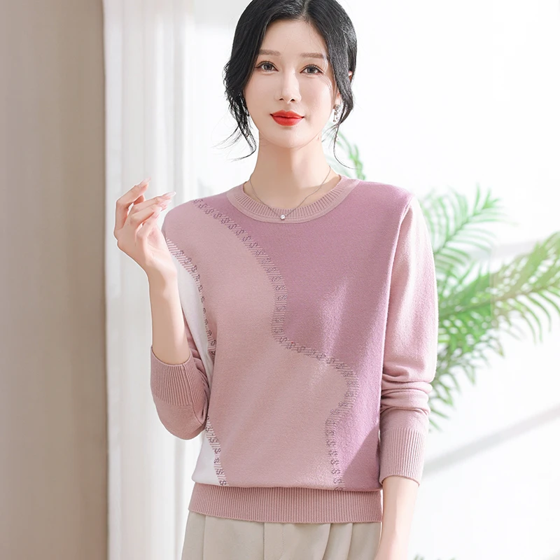 妈妈秋装针织长袖打底小衫2024新款洋气中老年女装春秋毛衣圆领款