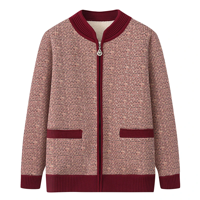 妈妈外套秋冬款外穿针织大码外套中老年人加绒加厚保暖开衫上衣