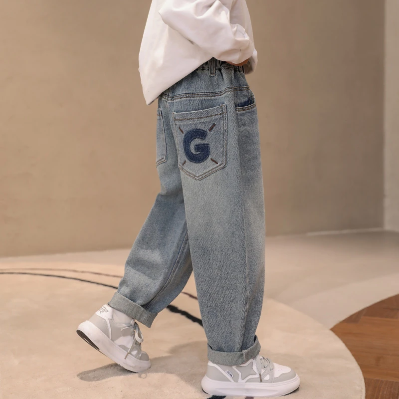 男童秋装裤子2025新款中大童秋季帅气时髦儿童男孩春秋牛仔裤长裤