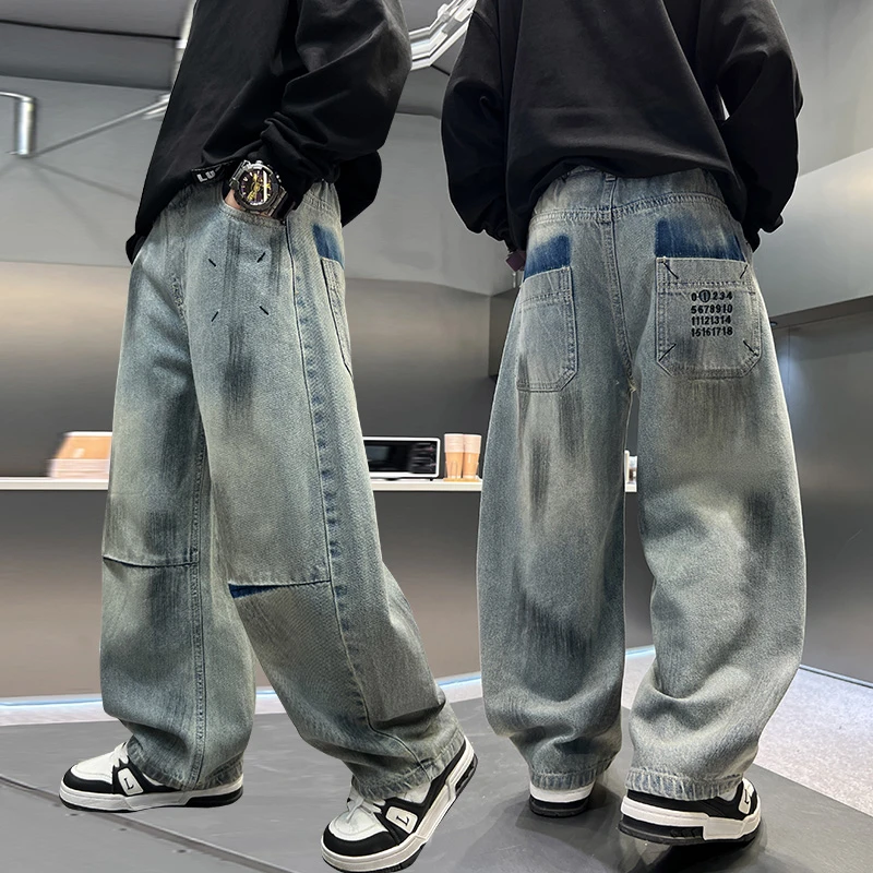 男童裤子2025春秋季新款中大童长裤儿童炸街时尚脏脏牛仔裤休闲潮