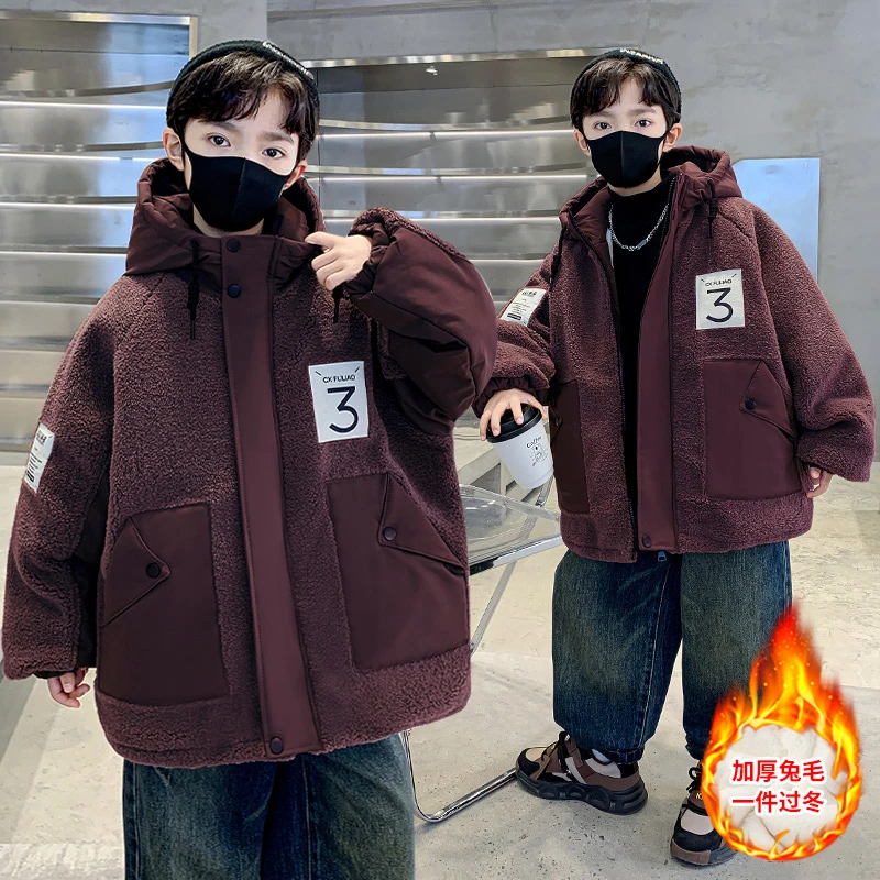 男童外套秋冬款2024新款儿童装男孩中大童冬季加绒加厚夹棉摇粒绒