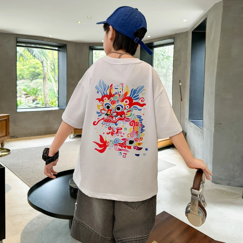 男童夏装国潮短袖T恤2024新款中大童夏季百搭休闲潮酷上衣男孩潮