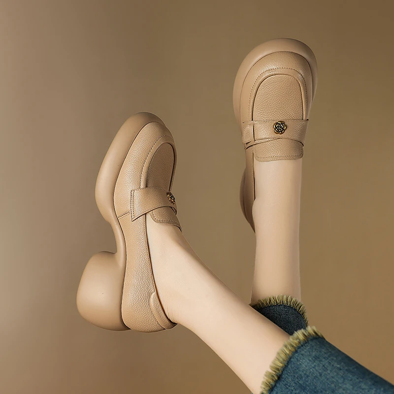 羊皮 34-40 7厘米 春秋百搭真皮软底复古粗跟增高厚底圆头单鞋