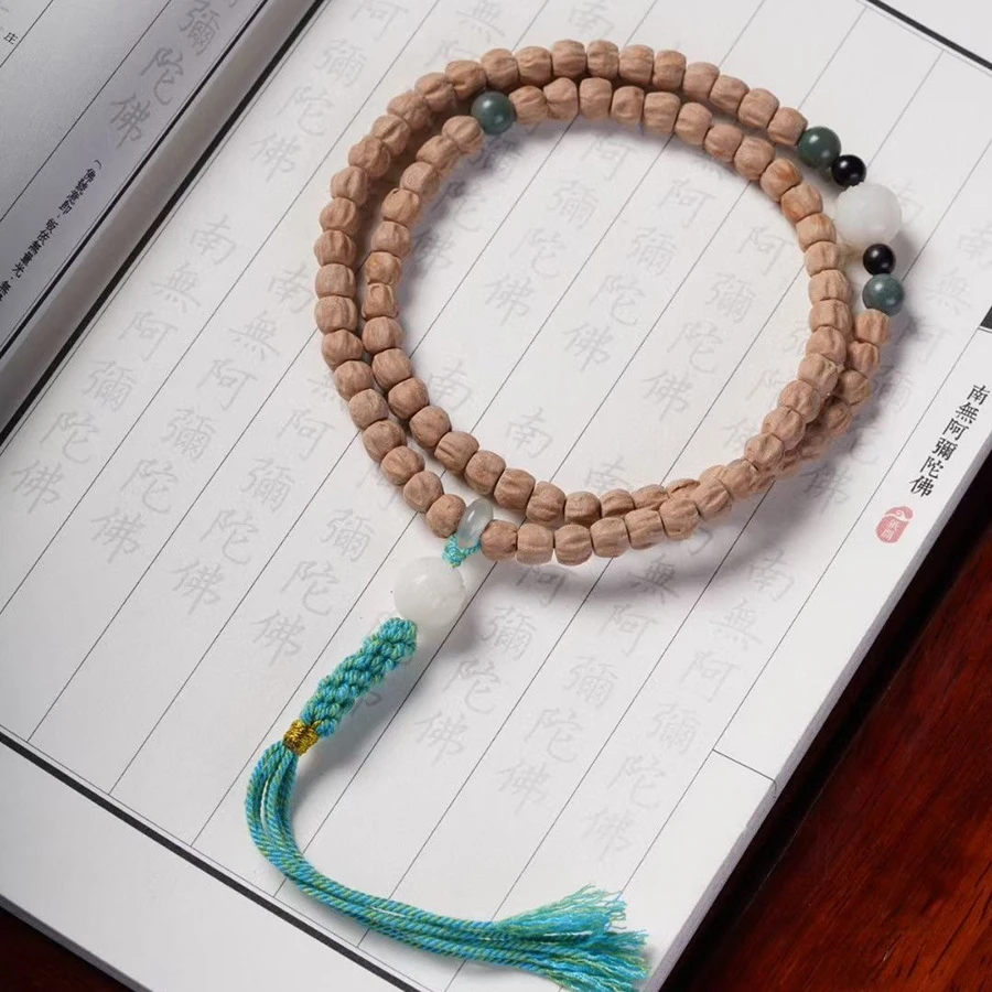 热振寺高密百香籽108颗菩提子手串麻皮深坑鬼脸玉米雕刻莲花款