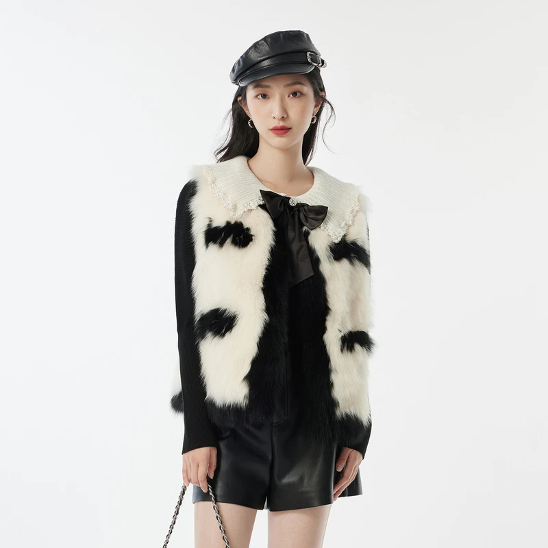 【小香风狐狸毛皮草背心】时尚圆领马甲外套DOUBLOVE贝爱秋冬新款