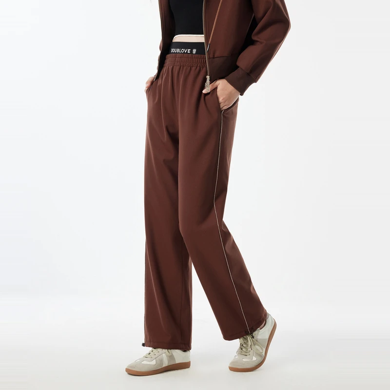 DOUBLOVE贝爱秋季款甜酷运动风休闲裤弹力松紧高腰时尚垂感直筒裤