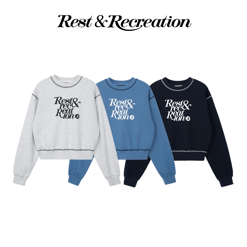 Rest&Recreation印花缝线RR百搭时尚圆领卫衣
