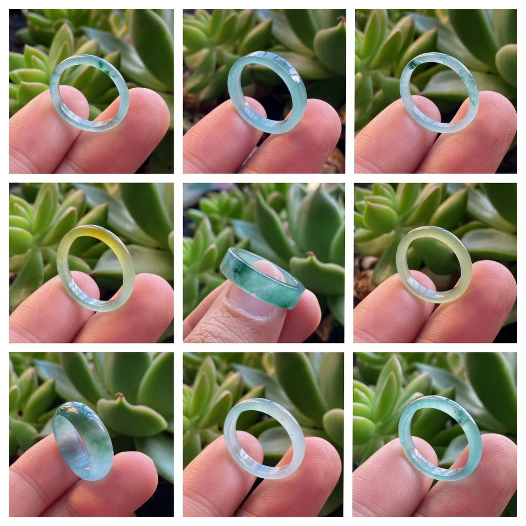 天然翡翠A货玉戒指玻璃种戒指时尚百搭指环素圈百款式（择优发货）