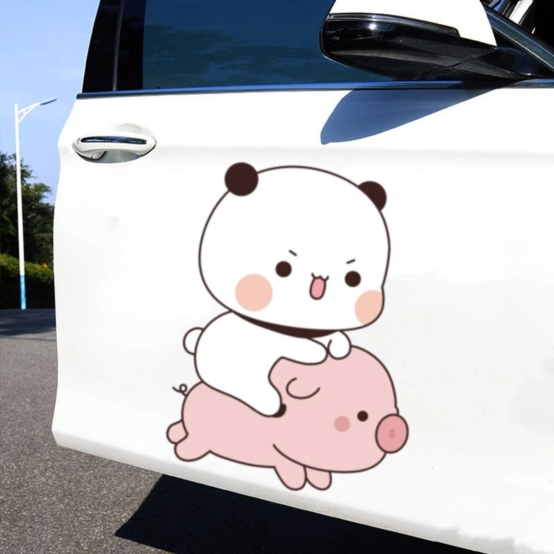 可爱卡通一二熊猫车贴头盔电动车贴纸汽车划痕遮挡装饰贴画防水