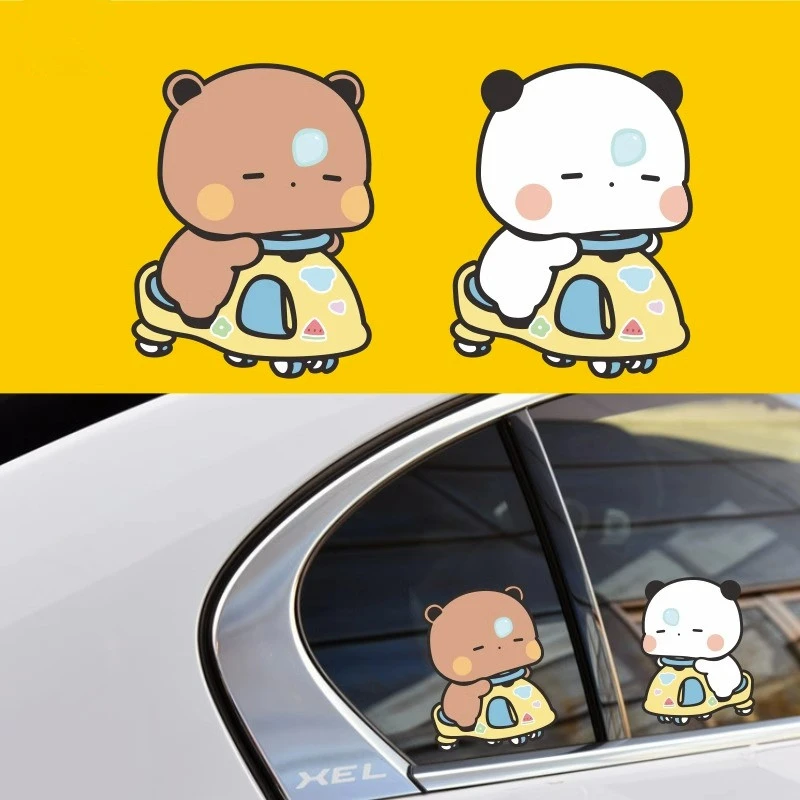 卡通一二布布熊猫个性小可爱汽车贴纸电动摩托车身划痕装饰贴画