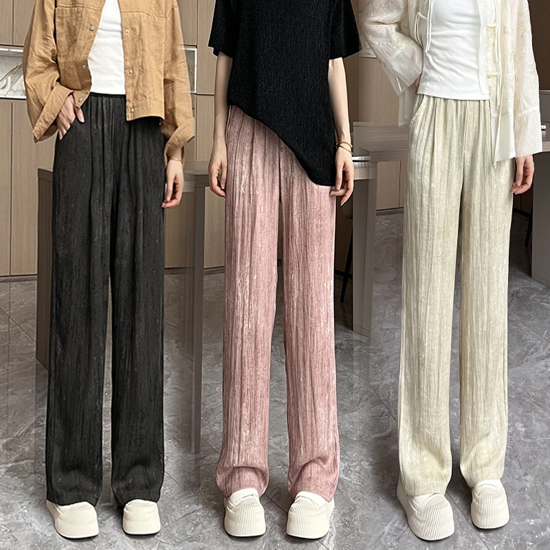 916#夏季薄款冰凉亚麻扎染工艺垂感阔腿裤凉凉裤宽松女裤休闲裤子