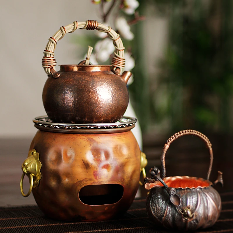 清沁堂围炉煮茶纯紫铜火烧色炭烧炭炉家用烧水炉酒精炉炭火炉火钵