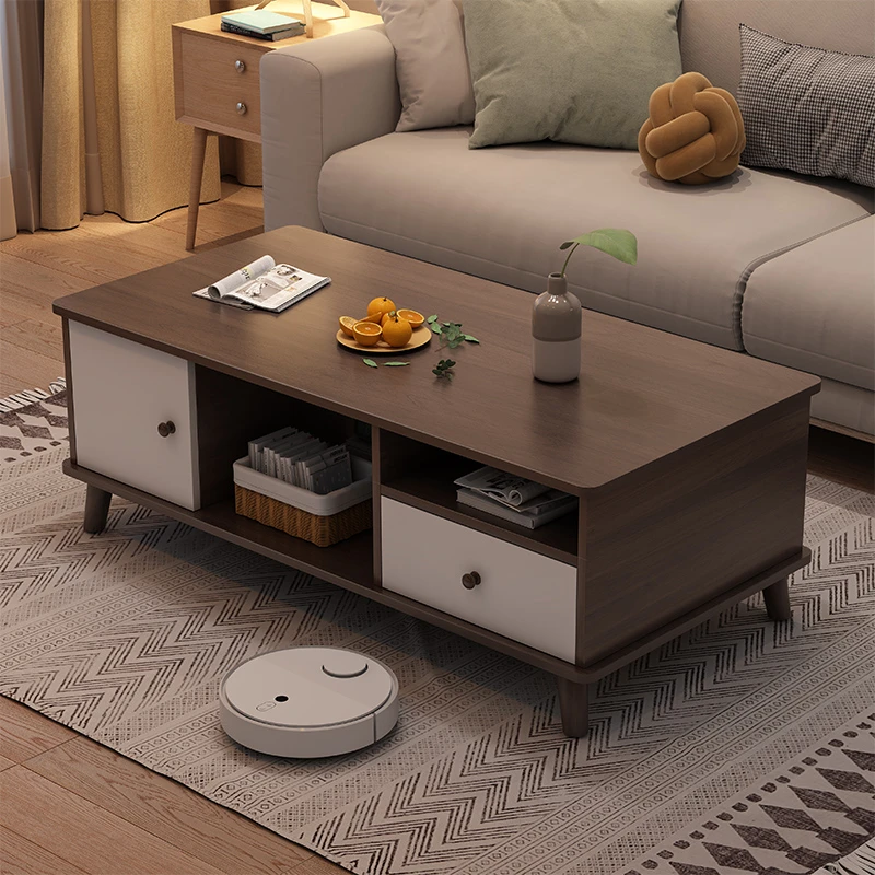 现代简约轻奢长方形茶几桌子家用小户型沙发客厅茶台柜原木色储物