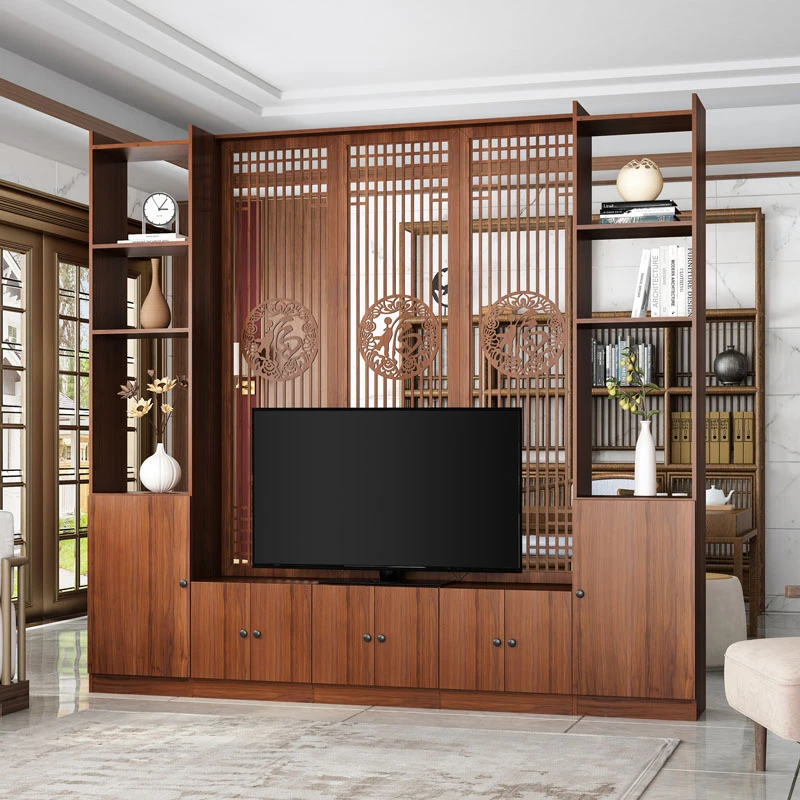 新中式实木玄关柜家用屏风柜客厅隔断电视柜储物柜书房装饰收纳柜