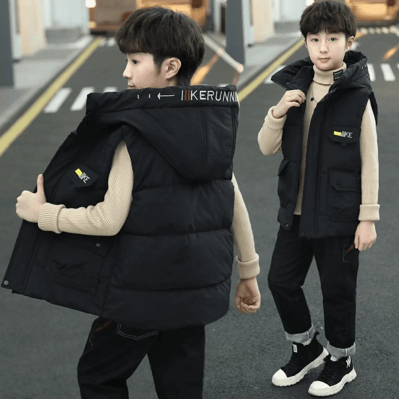男童棉马甲秋冬款中大儿童加厚坎肩马夹外套冬季休闲连帽背心外穿