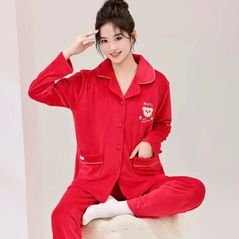 【双面海岛绒】女士秋冬加绒海岛绒睡衣家居服套装