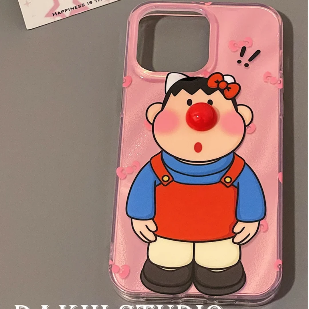 粉色少女立体红鼻子胖虎适用iphone13promax苹果14pro手机壳15/11