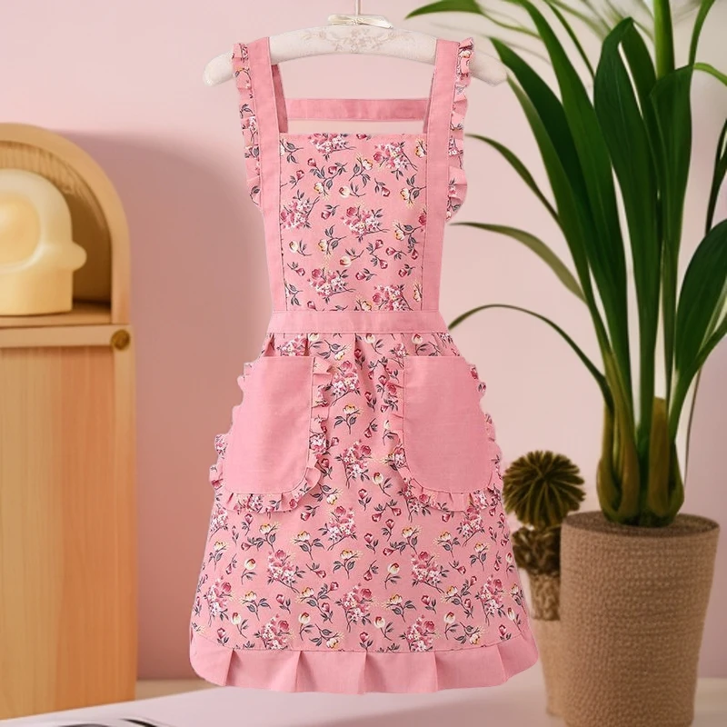 新款韩版可爱帆布围裙女家用厨房做饭防污透气耐磨时尚小清新围腰